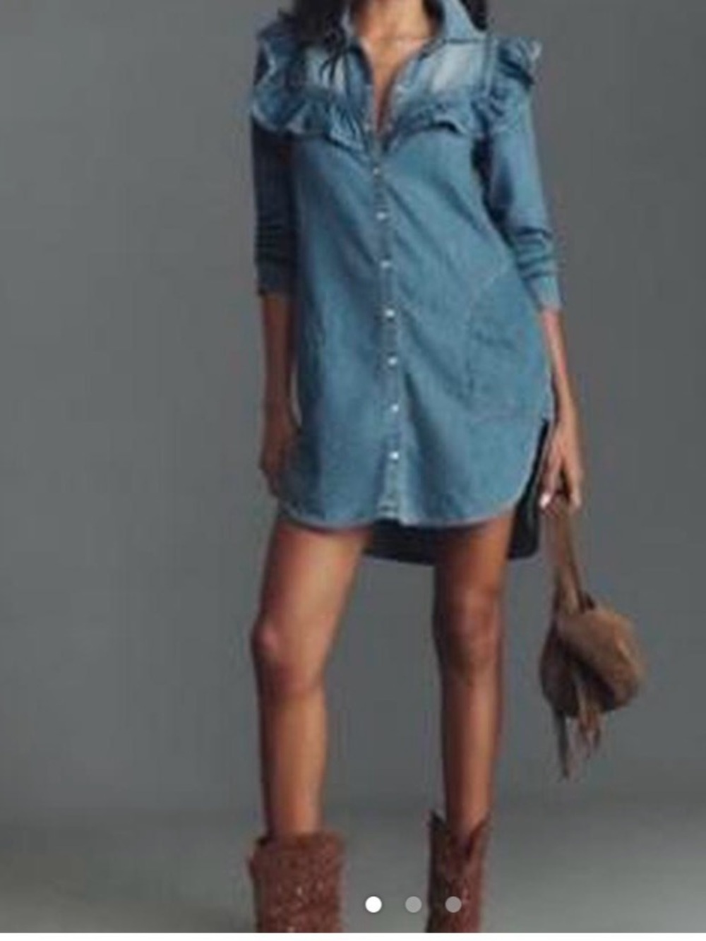 Pilcro Light Blue Denim Ruffle Button-Front Mini Dress